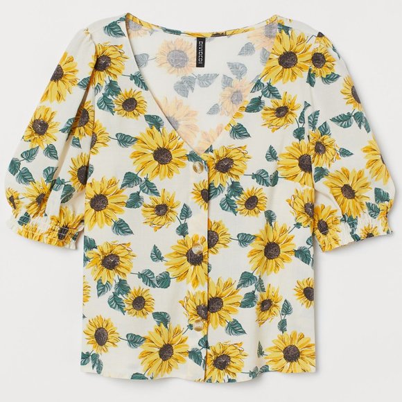 💖 2/$25 H&M Divided Sunflower Puff-Sleeve Blouse - Picture 2 of 7